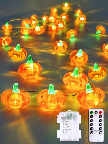 Fall Decor 10FT 3D Pumpkin Fairy Lights Battery Operated With Remote Orange