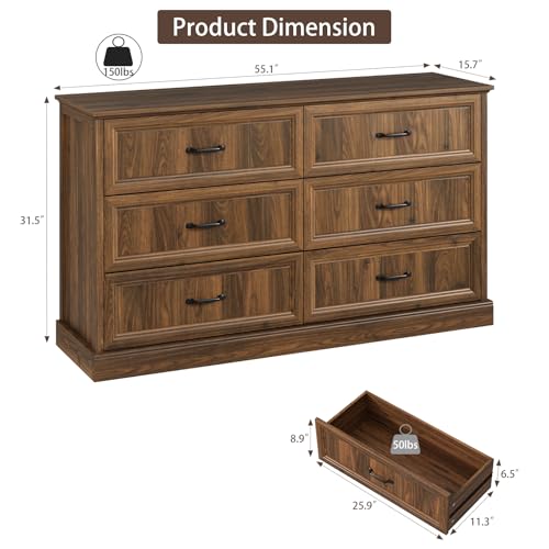 Farmhouse 6 Drawer Dresser for Bedroom