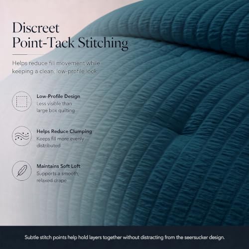 Full Size Comforter Set 7 Pieces Lyons Blue Seersucker Bed in a Bag