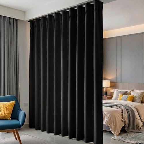 Room Divider Curtains Blackout Floor to Ceiling Curtain with Hook Wall Mount Sliding Door Curtains Ceiling Mount Extra Wide Curtain Wall Divider for Room Separation