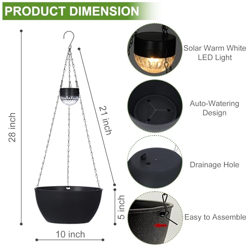 2 Packs Solar Hanging Basket Planters for Plants Outdoor