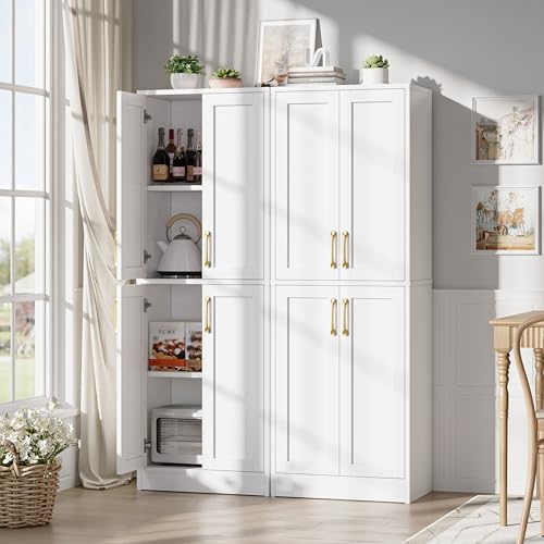 Pantry Kitchen Pantry Cabinet with 4 Doors and Adjustable Shelves