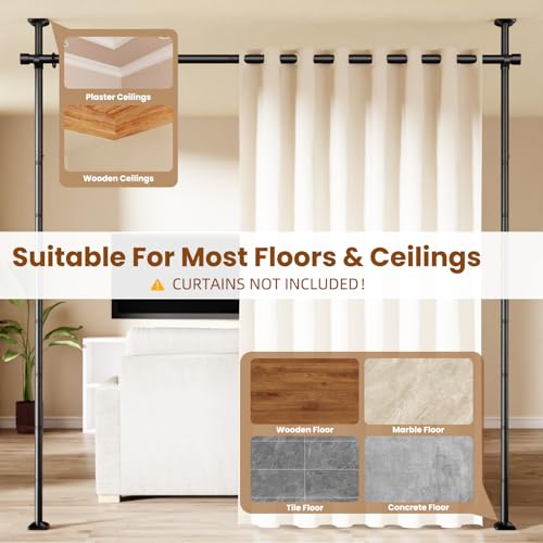 Room Divider No Drilling Curtain Rod Wall Divider for Room Separation Black