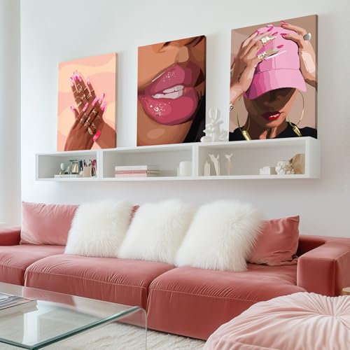 Wrapped Canvas Fashion Pink Black Girl Wall Art Set of 3 (3 Count)