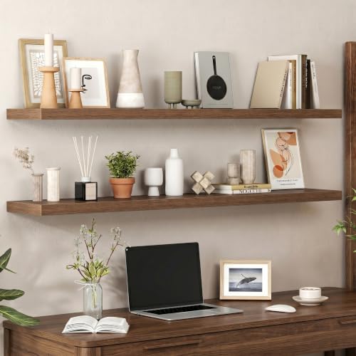 Floating Shelves 55.1" W x 9.3" D Walnut Set of 2 (2 Count)