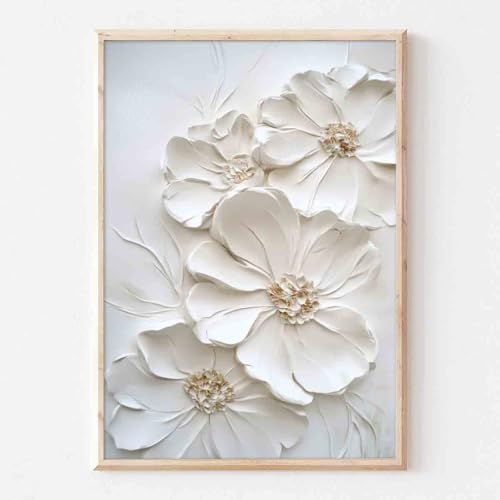 White Flower Canvas Wall Art White Floral Picture Abstract Print Blooming Flowers Wall Art Texture Floral Canvas Minimalist Botanical Prints Abstract Botanical Picture Room Decor 16x24inch No Frame