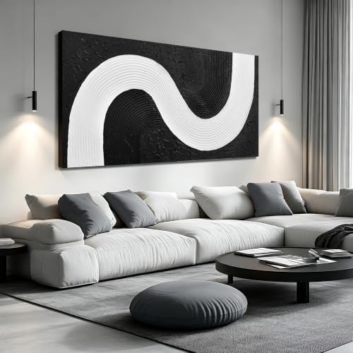Black And White Painting Wall Art For Dining Room Abstract Painting Wall Art For Apartment Extra Large Wall Art For Hotel 36 x 72 Inch