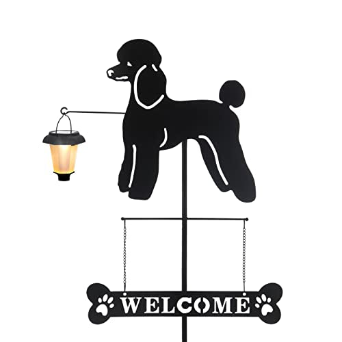 Solar Poodle Dog Breed Silhouette Welcome Sign with a Lantern