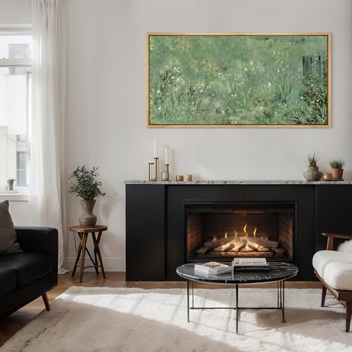 Extra Large Framed Canvas Print Wall Art Meadow's Embrace Impressionist Wildflower Antique Retro Fine Art Illustrations Decorative Colorful for Bedroom