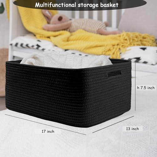 Cotton Rope Woven Basket with Handles for Shelves