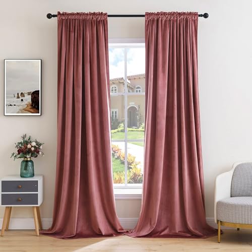 Dusty Rose Pink Velvet Room Darkening Curtains for Bedroom W52xL120 (2 Count)