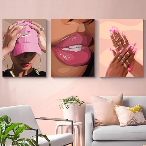 Wrapped Canvas Fashion Pink Black Girl Wall Art Set of 3 (3 Count)