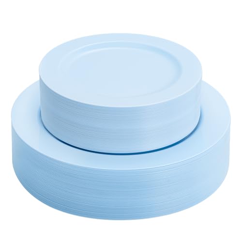 60PCS Light Blue Heavy Duty Plastic Disposable Party Plates Set (60 Count)