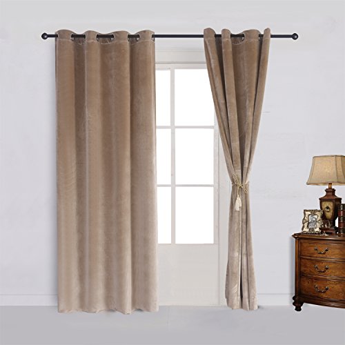 Super Soft Luxury Velvet Curtains Set of 2 Sand Color Room Darkening Blackout Drapes Drapery Cream 52 Inch Wide by 120 Inch Length with Grommet Sand