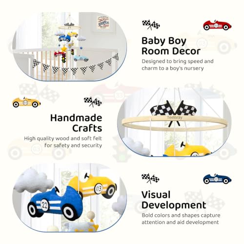 Race Car Baby Crib Mobile with 11 ft Pennant Banner Flags Handmade