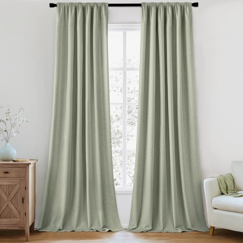100% Blackout Back Tab Pleat Linen Curtains 50" Wx90 L (2 Count)