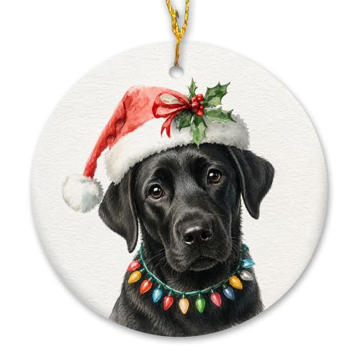 Santa Black Labrador Christmas Ceramic Ornament