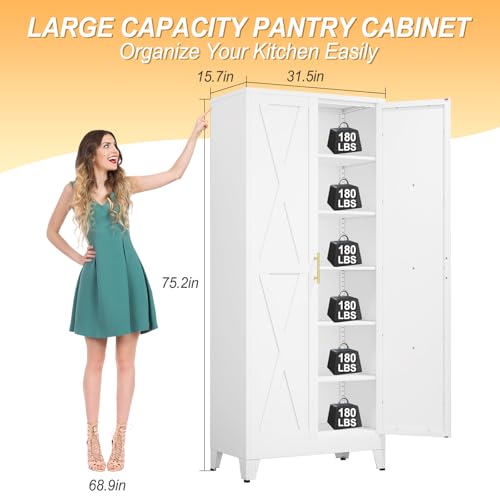75.2" Tall Metal Kitchen Pantry Storage Cabinet