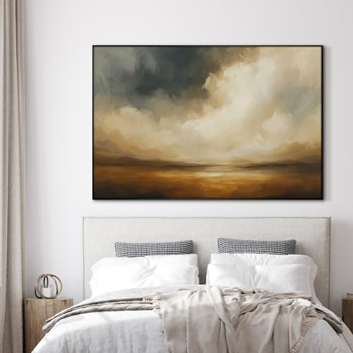 46"x72" Extra Large Framed Wall Art Golden Horizon Dramatic Abstract Landscape Illustration for Home Living Room Bedroom Decor