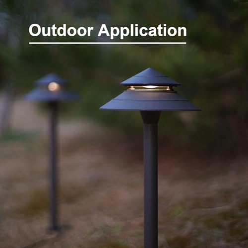 Pathway Lights Kits 3W LED 8PK Outdoor Low Voltage Landscape Lighting 180 Lumen Hardwired 2 Tier Pagoda Path Light 3000K Warm White Metal 12V Electric Sidewalk Walkway Lights with Connectors (8 Count)