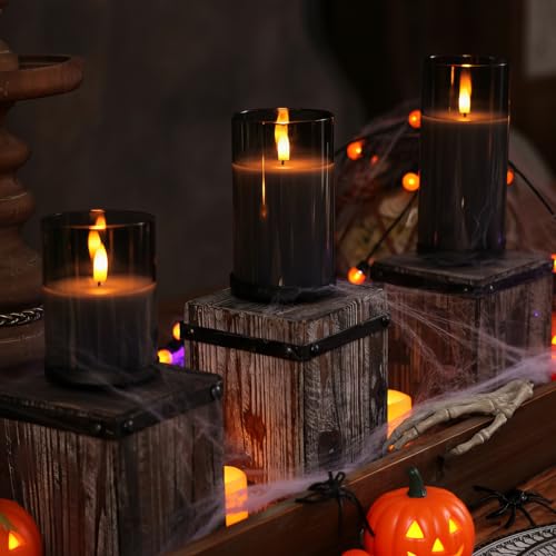Grey Glass Flameless Candles (3 Count)