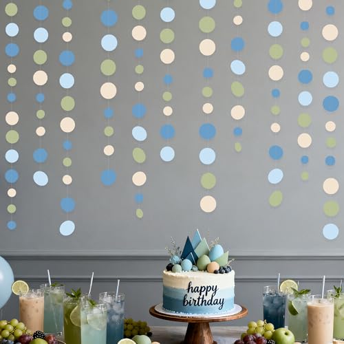 Dusty Blue and Sage Green Beige Polka Dot Garland Olive Green Dusty Blue Cream Nude Hanging Paper Circle Dots Streamer for Birthday Wedding Shower Silly Goose Theme Party Decorations Supplies