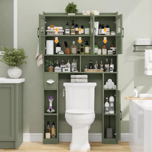 Farmhouse Over The Toilet Cabinet with 3 Acrylic Doors. Green