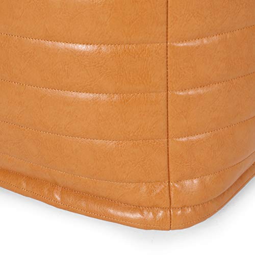 Contemporary Faux Leather Channel Stitch Pouf Ottoman Foot Stool