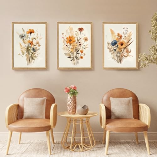 Wood Framed Vintage Orange Wildflower Wall Art Set of 3 (3 Count)