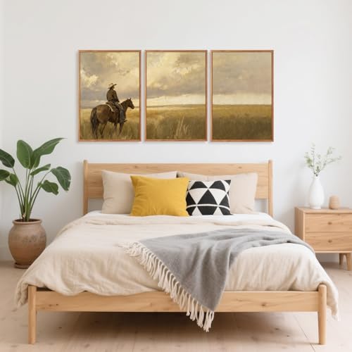 3 Pcs Western Cowboy Framed Wall Art 16x24 Inch