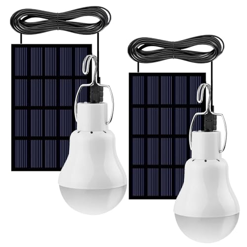 Solar Light Bulb Portable 350LM Solar Powered Camping Light Led Lantern Outdoor for Lamp Light Hiking Fishing Tent Indoor Shed Chicken Coop Hurricane Emergency with USB Chargeable (2 Count)
