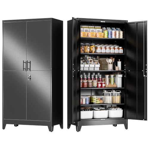 79" Tall Metal Pantry Storage Cabinet with Lock