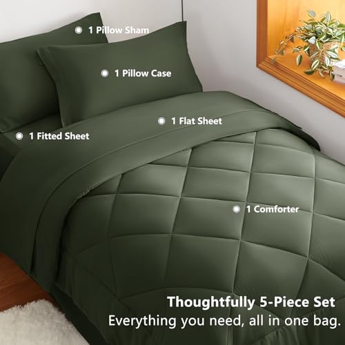 Twin XL Comforter Set 68"x88" Dark Green