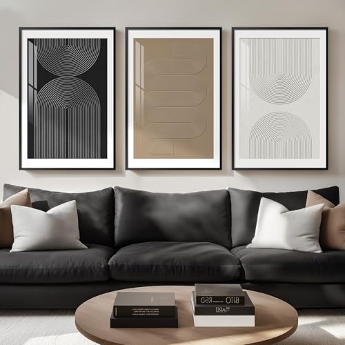 Large Framed Boho Neutral Modern Abstract Wall Art (3 Count)