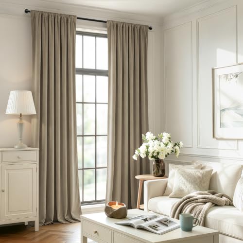 Light Taupe Blackout Velvet Curtains Drapes 96 Inch Long 52"x96" (2 Count)