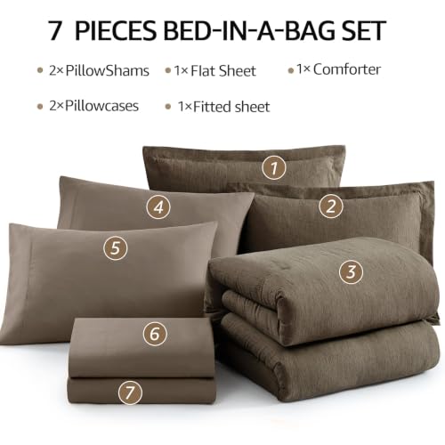 King Size Comforter Set 7 Pieces Taupe Grey Bed in a Bag