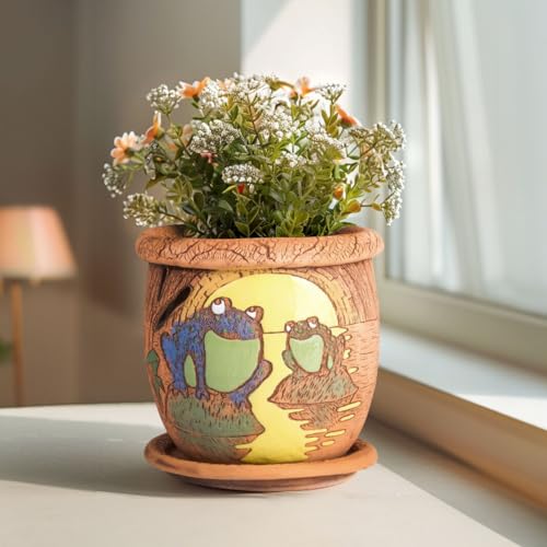 Ceramic Pot with Drainage Hole and Saucer