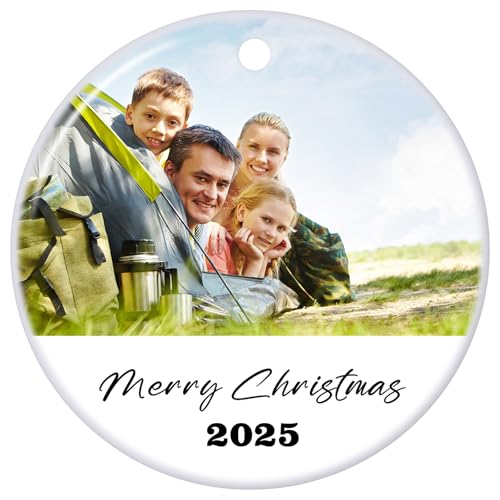 Personalized Christmas Ornaments 2025 Ceramic Custom Photo Text Christmas Ornament Customized Photo Ornament Christmas Tree Decorations Gift for Family Kids Friends Couples Wedding