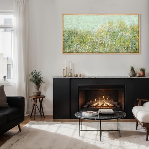Extra Large Framed Canvas Print Wall Art Lush Summer Garden with Blooming Trees Antique Retro Fine Art Illustrations Decorative Colorful for Bedroom