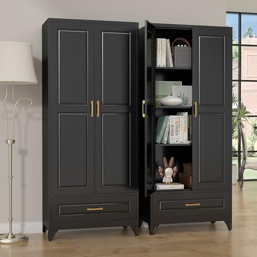 75" Metal Storage Cabinet with Doors and 3 Adjustable Shelves