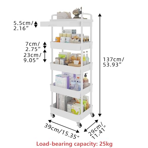 5 Tier Utility Cart with Drawer & Wheels (5 shelves)