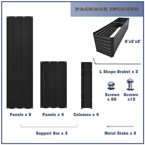 8x2x2FT Black Metal Raised Garden Bed Kit