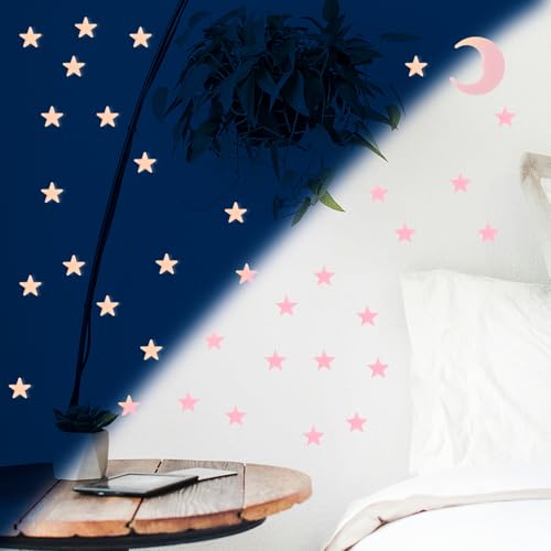 100 Stars and 1 Moon Glow in The Dark Luminous Fluorescent 3D Plastic Glow Stars Moon for Ceiling (101 Count)