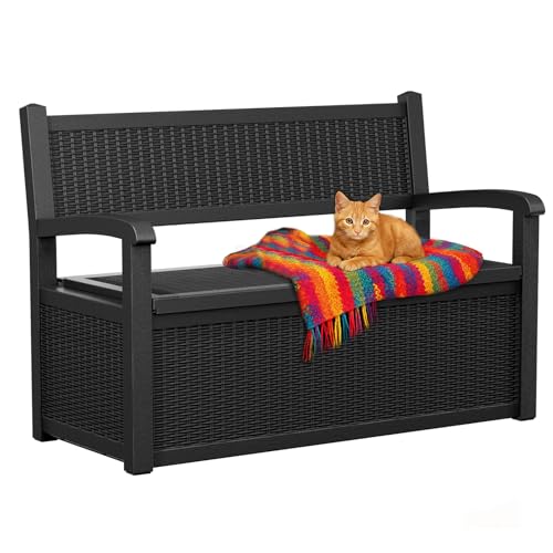 80 Gallon Outdoor Storage Bench Lockable Deck Box Outdoor Storage Box Waterproof for Patio