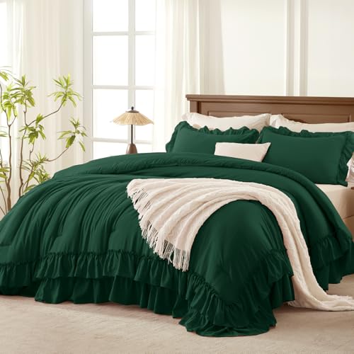 Dark Green Ruffle Oversized King Comforter Set