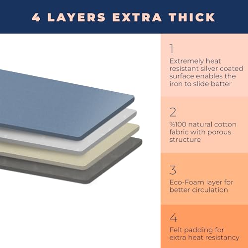 Ironing Board Cover and Pad Extra Thick Heavy Duty Padded 4 Layers