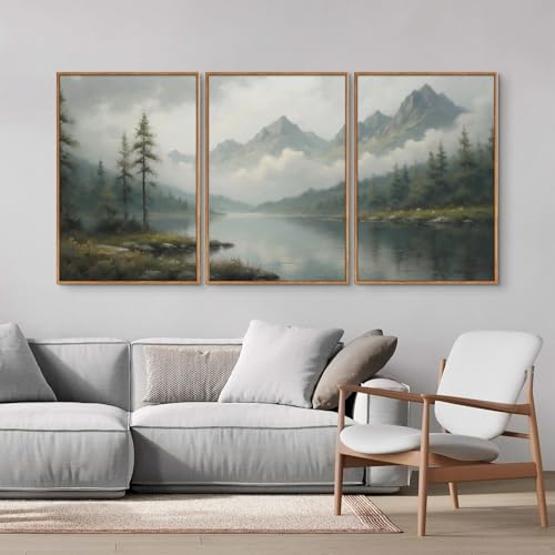 Large Green Forest Framed Canvas Wall Art Set (3 Count)