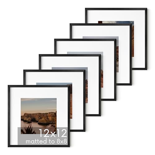 12x12 Black Metal Picture Frames Matted to 8x8