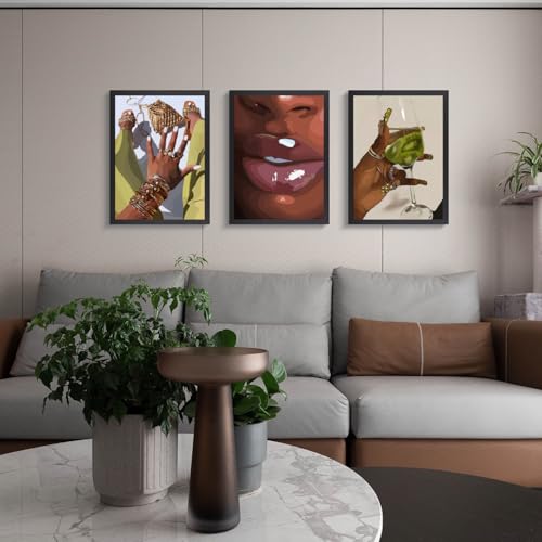 Wood Framed Fashion Black Woman Wall Art Set of 3 (3 Count)