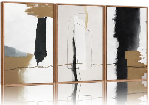 Black and White Abstract Framed Canvas Wall Art Set of 3